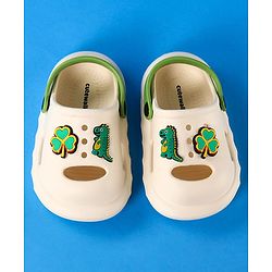 Cute Walk by Babyhug Clogs With Backstrap Closure Dino & Clover Appliques - White