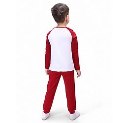 Babyhug Disney Single Jersey Knit Full Raglan Sleeves T-Shirt & Joggers Set With Simba & Friends Graphics - Dark Red & White