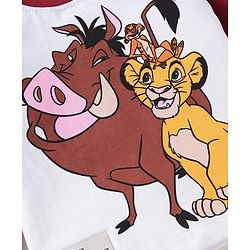 Babyhug Disney Single Jersey Knit Full Raglan Sleeves T-Shirt & Joggers Set With Simba & Friends Graphics - Dark Red & White