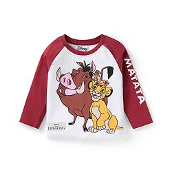 Babyhug Disney Single Jersey Knit Full Raglan Sleeves T-Shirt & Joggers Set With Simba & Friends Graphics - Dark Red & White