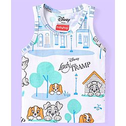 Babyhug Disney Cotton Knit Sleeveless Vests With Lady And The Tramp Graphics Pack of 3 - White Light Blue & Light Green