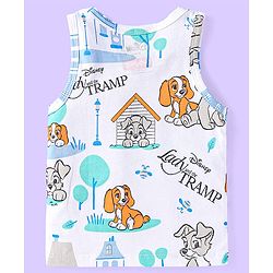 Babyhug Disney Cotton Knit Sleeveless Vests With Lady And The Tramp Graphics Pack of 3 - White Light Blue & Light Green