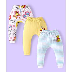 Babyhug Disney Interlock Knit Diaper Leggings with Winnie The Pooh  Graphics Pack of 3- Yellow White & Blue