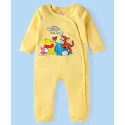 Babyhug Disney Interlock Knit Full Sleeves Rompers With Winnie The Pooh Graphics Pack of 3 - Yellow White & Blue