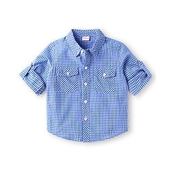Babyhug Cotton Woven Full Sleeves Checkered Shirt & Trouser Set - Light Blue & Black