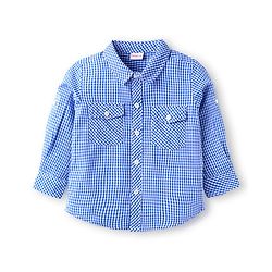 Babyhug Cotton Woven Full Sleeves Checkered Shirt & Trouser Set - Light Blue & Black