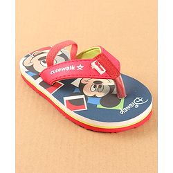 Cute Walk by Babyhug Disney Flip Flops with Back Strap Mickey Mouse Print - Red