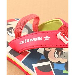 Cute Walk by Babyhug Disney Flip Flops with Back Strap Mickey Mouse Print - Red