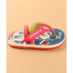 Cute Walk by Babyhug Disney Flip Flops with Back Strap Mickey Mouse Print - Red