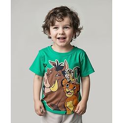 Babyhug Disney Single Jersey Knit Half Sleeves T-Shirt with Simba & Pumba Graphics - Mint Green