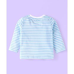 Babyhug Single Jersey Knit Full Sleeves Striped T-Shirt & Lounge Pant Set With Car Print - Light Blue & White