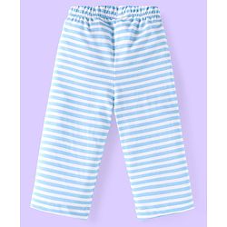 Babyhug Single Jersey Knit Full Sleeves Striped T-Shirt & Lounge Pant Set With Car Print - Light Blue & White