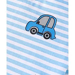 Babyhug Single Jersey Knit Full Sleeves Striped T-Shirt & Lounge Pant Set With Car Print - Light Blue & White