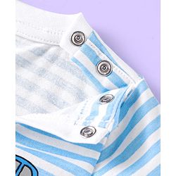 Babyhug Single Jersey Knit Full Sleeves Striped T-Shirt & Lounge Pant Set With Car Print - Light Blue & White