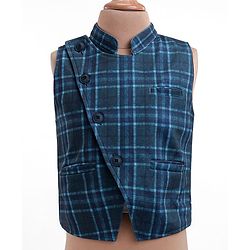 Babyhug Woven Full Sleeves Checkered 3 Piece Party Suit - Light Blue