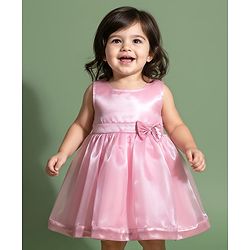 Babyhug Woven Sleeveless Party Dress With Bow Applique - Peach