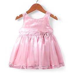 Babyhug Woven Sleeveless Party Dress With Bow Applique - Peach
