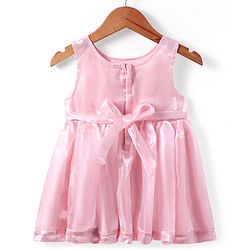 Babyhug Woven Sleeveless Party Dress With Bow Applique - Peach