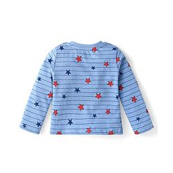 Babyhug Single Jersey Knit Full Sleeves Striped T-Shirt & Lounge Pant Set With Star Print - Blue