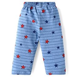 Babyhug Single Jersey Knit Full Sleeves Striped T-Shirt & Lounge Pant Set With Star Print - Blue