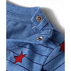 Babyhug Single Jersey Knit Full Sleeves Striped T-Shirt & Lounge Pant Set With Star Print - Blue