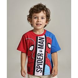 Babyhug Marvel Single Jersey Knit Half Sleeves Cut & Sew T-Shirt With Spider Man Graphics - Blue & Red