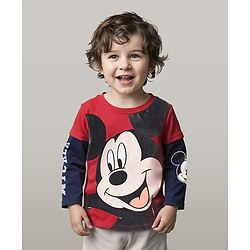 Babyhug Disney Single Jersey Knit  Full Sleeves Cut & Sew T-Shirt With Front & Back Mickey Mouse Graphic - Red