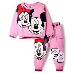 Babyhug Disney Terry Knit Full Sleeves T-Shirt & Track Pant Set with Minnie Mouse Graphics - Pink