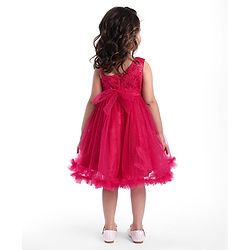 Babyhug  Woven Sleeveless  Party Wear Fit & Flare  Glitter Dress With Embroidery Details & Bow Applique - Dark Pink