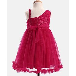 Babyhug  Woven Sleeveless  Party Wear Fit & Flare  Glitter Dress With Embroidery Details & Bow Applique - Dark Pink