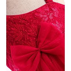 Babyhug  Woven Sleeveless  Party Wear Fit & Flare  Glitter Dress With Embroidery Details & Bow Applique - Dark Pink