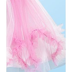 Babyhug Woven Sleeveless Party Dress With Glitter Print & Floral Applique - White & Pink