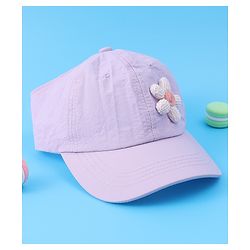 Babyhug Free Size Baseball Cap With Floral Applique - Purple