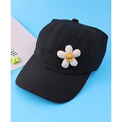 Babyhug Free Size Baseball Cap With Floral Applique - Black