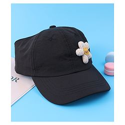 Babyhug Free Size Baseball Cap With Floral Applique - Black