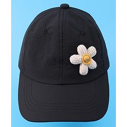 Babyhug Free Size Baseball Cap With Floral Applique - Black