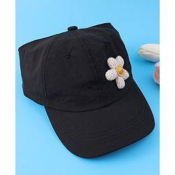 Babyhug Free Size Baseball Cap With Floral Applique - Black