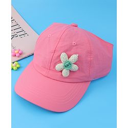 Babyhug Free Size Baseball Cap With Floral Applique - Black