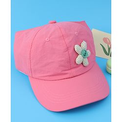 Babyhug Free Size Baseball Cap With Floral Applique - Black
