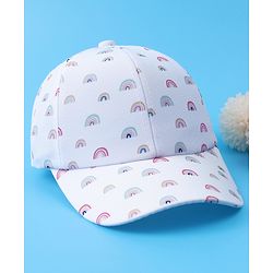 Babyhug Baseball Caps With Rainbow Print - White