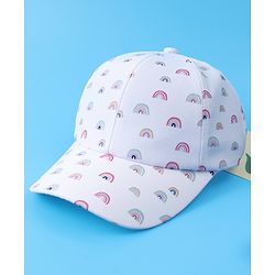 Babyhug Baseball Caps With Rainbow Print - White