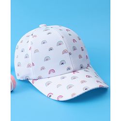 Babyhug Baseball Caps With Rainbow Print - White