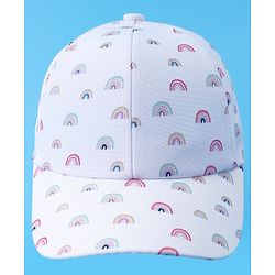 Babyhug Baseball Caps With Rainbow Print - White