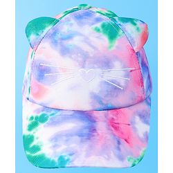 Babyhug Baseball Cap With Tie & Dye Print & Ear Applique - Multicolor