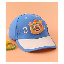 Babyhug Baseball Cap With Teddy Bear Applique - Blue