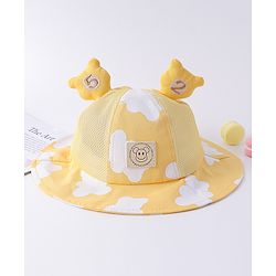 Babyhug Bucket Hat with Cow Print & Ear Applique Light Yellow - Diameter 56 cm
