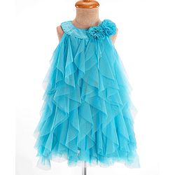 Babyhug Woven Sleeveless Dress With Ruffle & Floral Applique - Light Blue