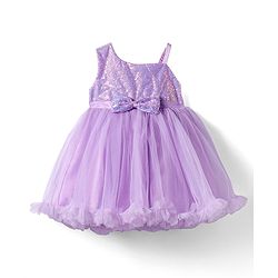 Babyhug Woven Sleeveless Sequined Yoke Fit & Flared Party Dress with Bow Applique & Frill Detailing at Hem  - Lilac