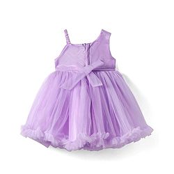 Babyhug Woven Sleeveless Sequined Yoke Fit & Flared Party Dress with Bow Applique & Frill Detailing at Hem  - Lilac