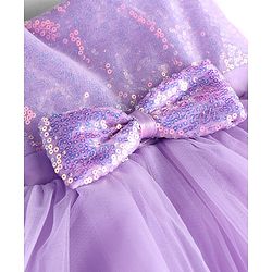 Babyhug Woven Sleeveless Sequined Yoke Fit & Flared Party Dress with Bow Applique & Frill Detailing at Hem  - Lilac